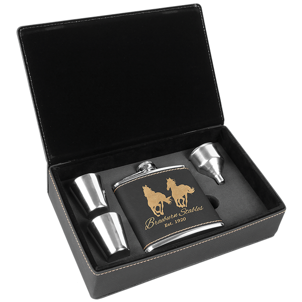 Laserable Leatherette Flask Gift Set