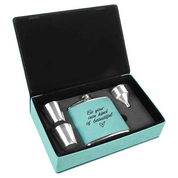 Laserable Leatherette Flask Gift Set
