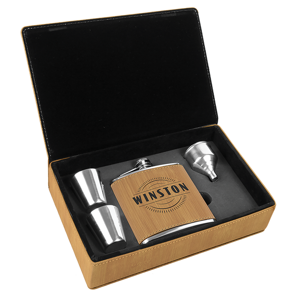 Laserable Leatherette Flask Gift Set