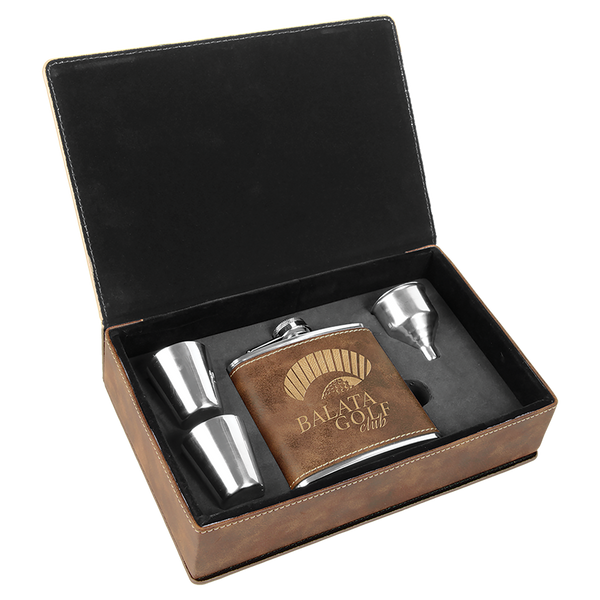 Laserable Leatherette Flask Gift Set