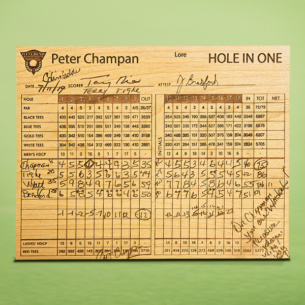 Wooden Scorecard for Hole-in-One or Course Record